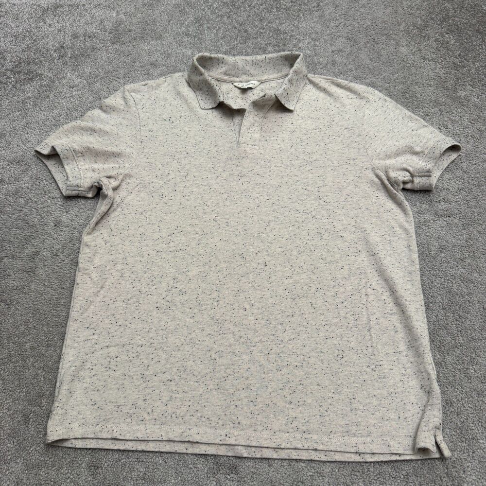 Club Monaco Oatmeal Speckled Cotton Stretch Johnny Collar Polo Shirt Mens Medium